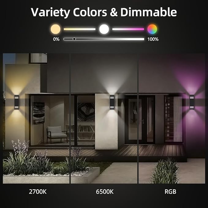 KIZON Smart Porch Lights Color Changing, Ambience RGB WiFi Outdoor Sconce Lights App Control Black Exterior Light Fixture for House Porch Patio, Compatible with Alexa Google Assistant, ETL Listed