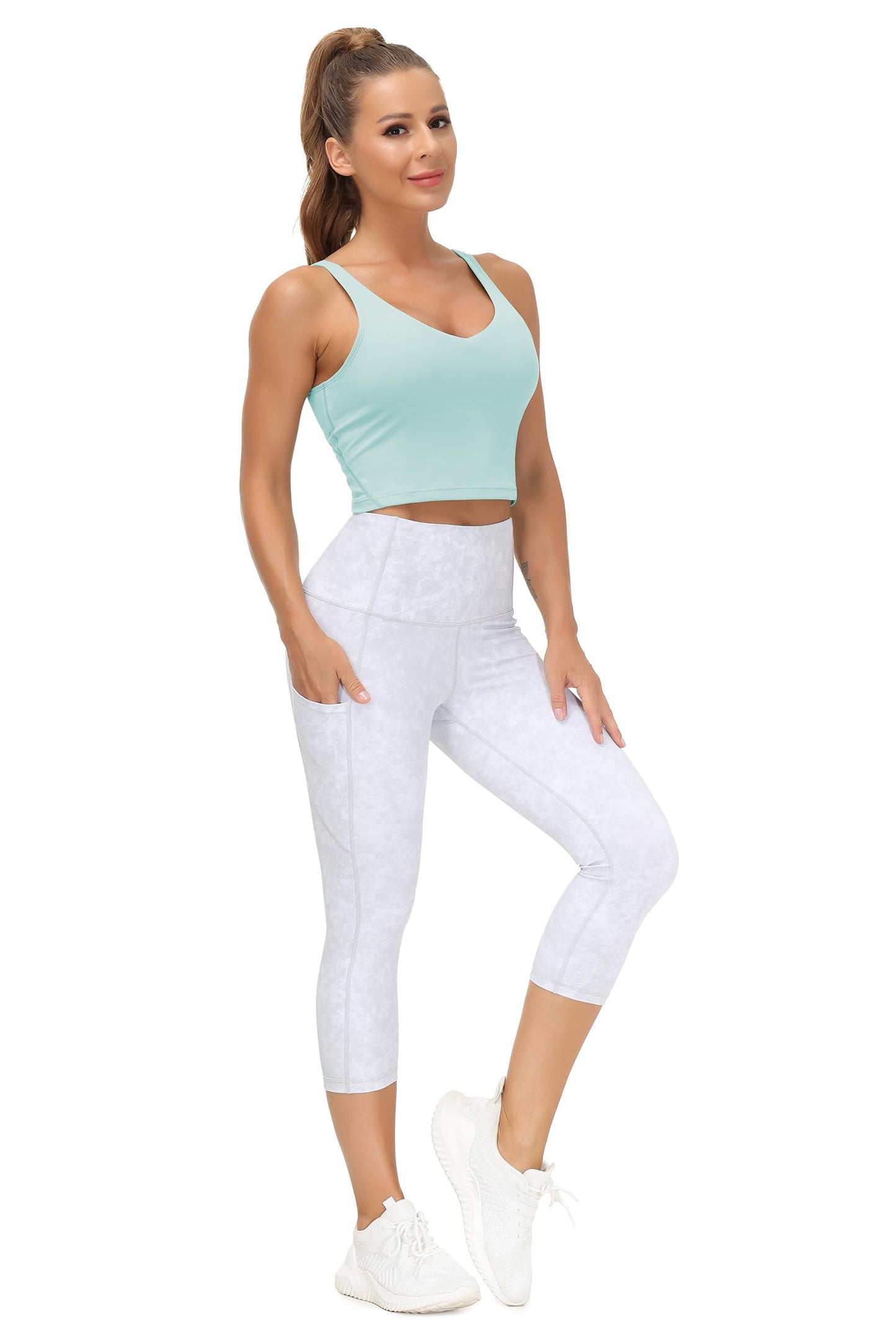 Women’s Longline Sports Bra Wirefree Padded Medium Support Yoga Bras Gym Running Workout Tank Tops (Light Blue, Large)