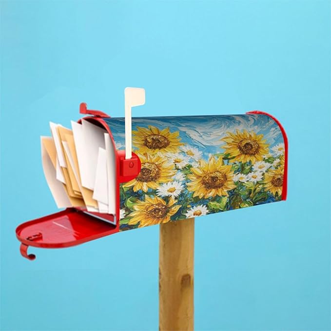 Mailbox Covers Sunflower Daisy Flower Art Magnetic Letter Post Box Cover Standard Size 25.5 x 21 Inch Garden Yard Home Decorative