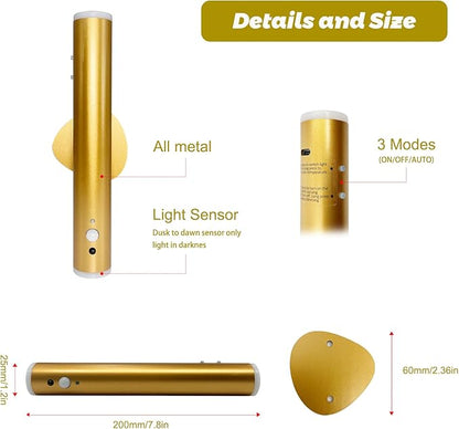 Motion Sensor Night Light, Cordless Battery Powered Magnetic Wall Light, Adjustable 3 Mode Lighting, 2 only Mounted, Corridor Staircase Sensor Night Light (2 pcs-Gold)