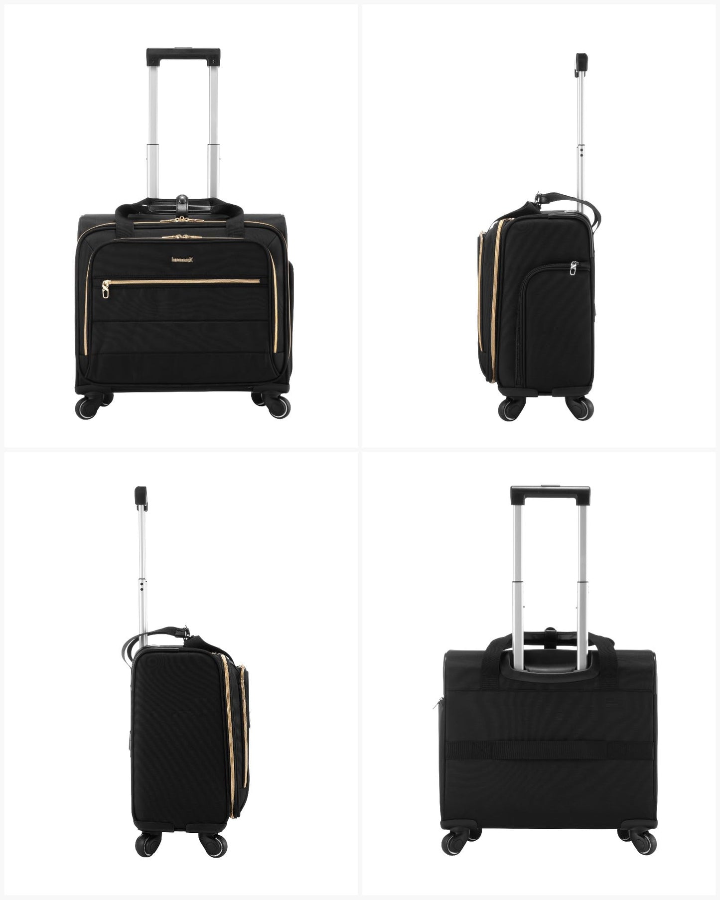 LUGGEX Rolling Laptop Bag with Wheels, 17.3" Soft Sided Laptop Rolling Briefcase with 4 Spinner Wheels - Lightweight Carry On for Business Travel Overnight (UDS-Core, Black, 18 Inch)