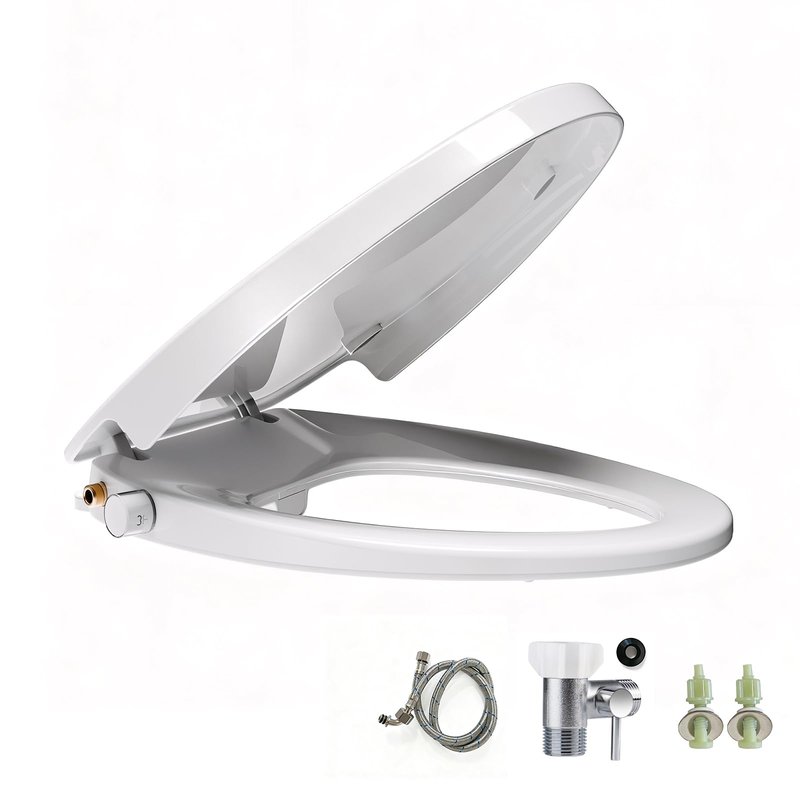 WITMYA Elongated Bidet Toilet Seat with Soft-Close Lid, Self-Cleaning Dual Nozzles, Non-Electric Bidet Seat with Adjustable Water Pressure, White Toilet Seat for Elongated Toilets with Brass