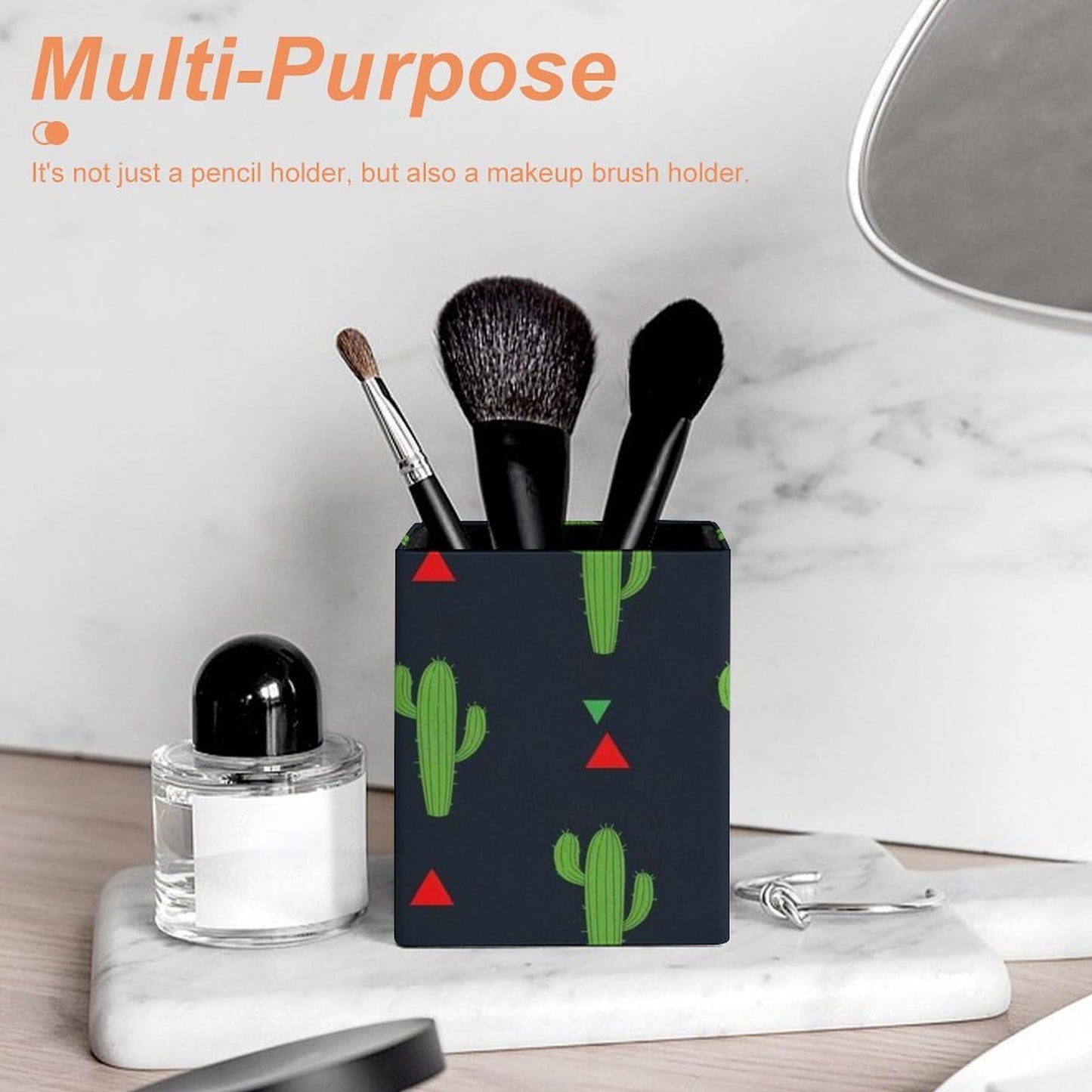 UTRSIFB Holder Cup Makeup Brush Storage Organizer, Waterproof Multifunctional Office Supplies, Pen Holder Square Leather Pencil Cactus Art