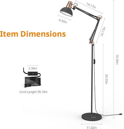 LEPOWER Metal Floor Lamp, Adjustable Swing Arm Floor Lamps with Heavy Duty Base, Architect Reading/Standing Lamp for Living Room with On/Off Switch, Office, BedroomStudy Room, Drawing Sand Black