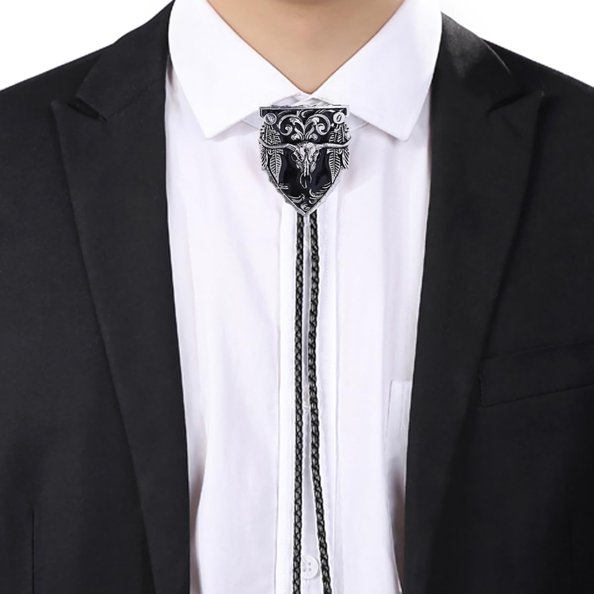 Popeoiuh Vintage Bolo Tie for Men Women Western Cowboy Leather Necktie Handmade Bolotie Cowboy Bull Head Shield Shape Bola Tie