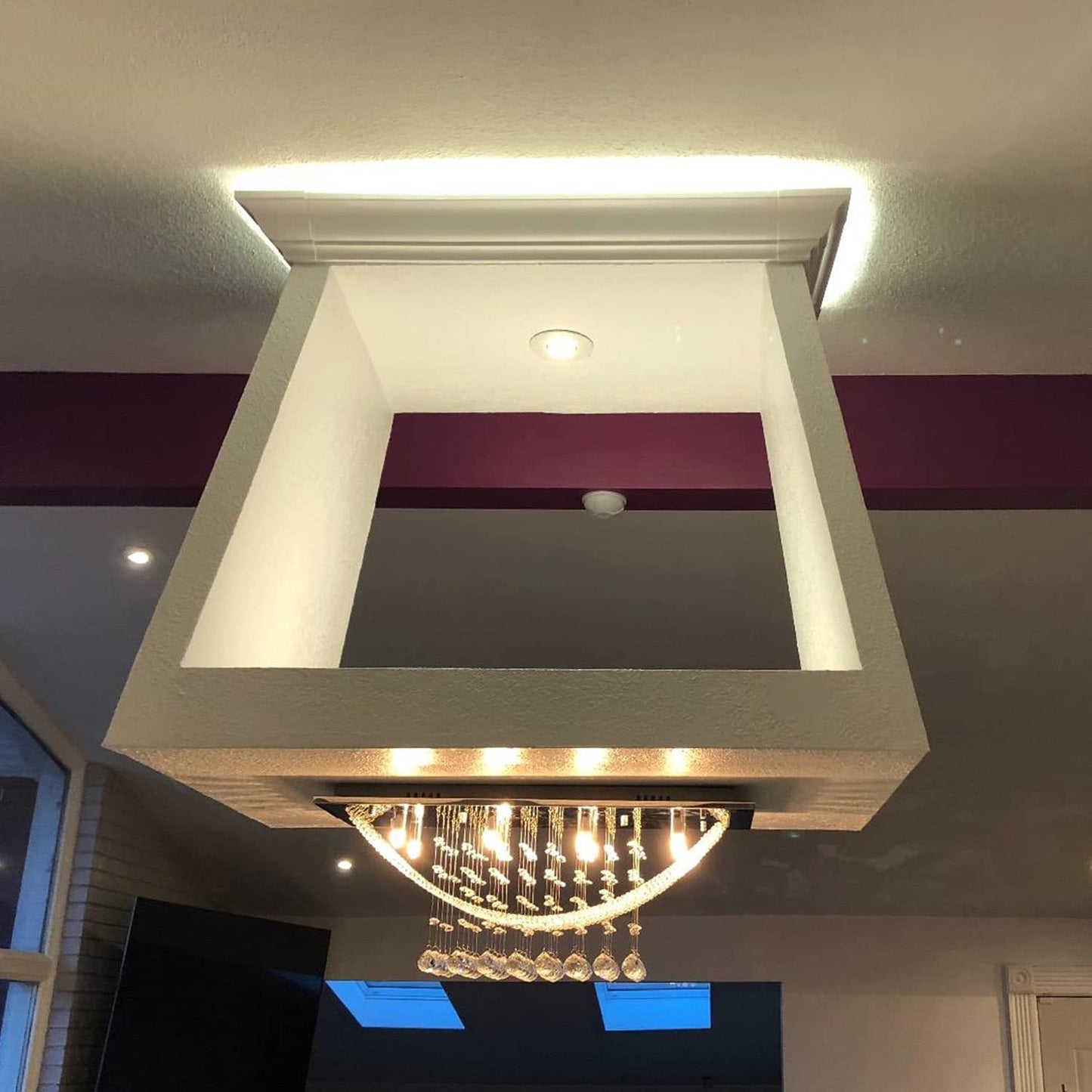 Silver Rectangle Crystal Raindrop Chandelier for Living Room, 8 Lights Modern Flush Mount Crystal Ceiling Light Fixture Pendant Lamp for Kitchen Island, Dining Room, Closet, Wedding Decor of CRYSTOP
