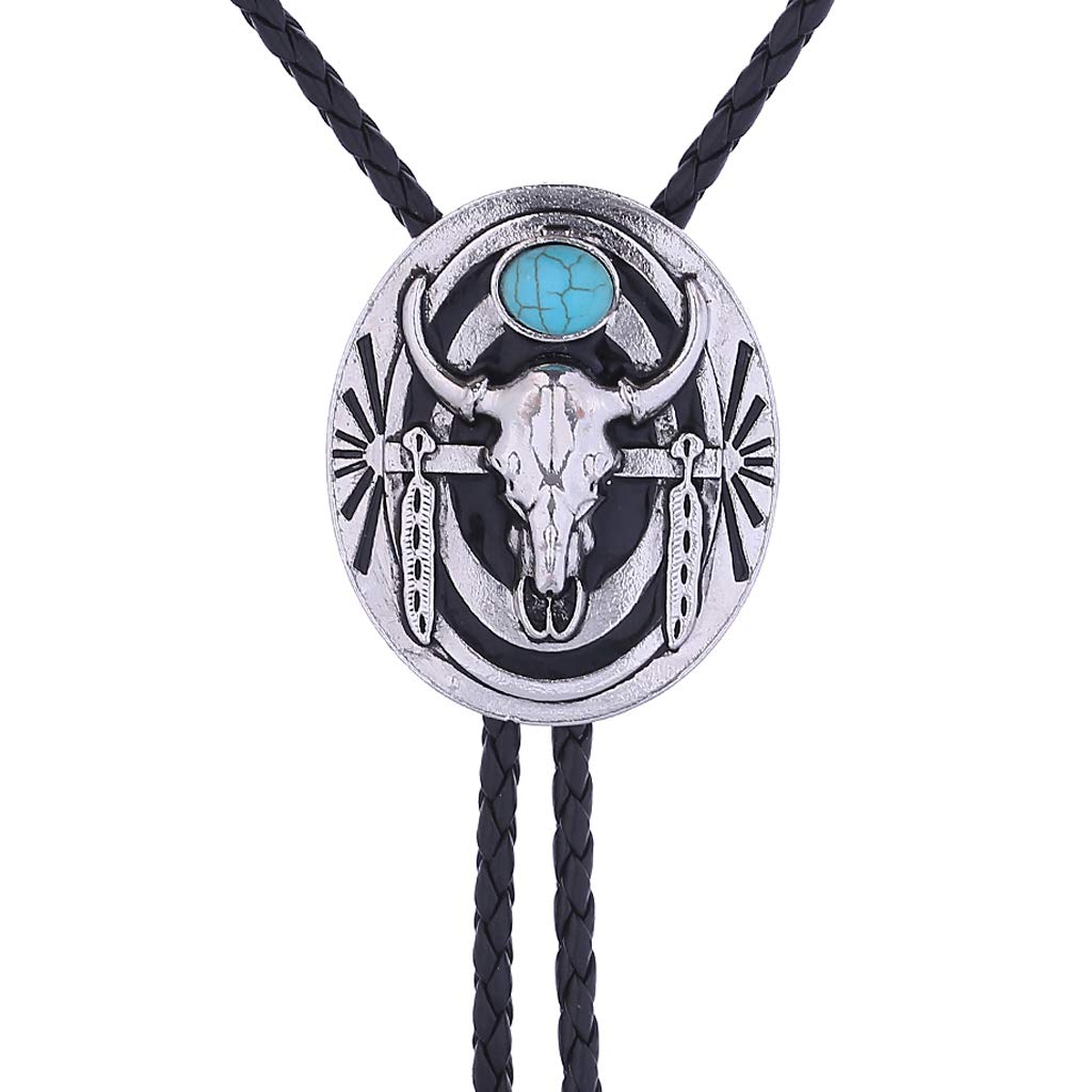 HUABOLA CALYN Turquoise Bolo tie- Handmade Native American Western Cowboy Rodeo Longhorn bull Bolo tie for Men