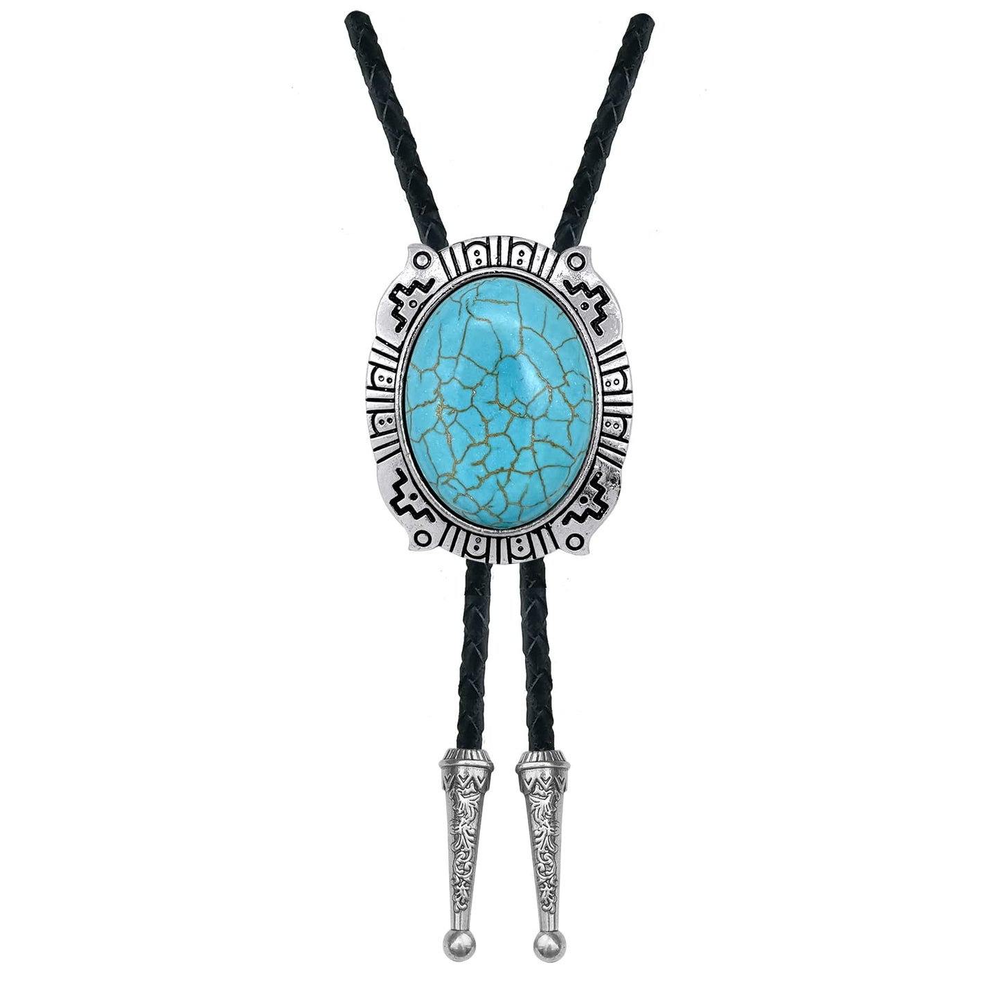 YOQUCOL Blue Turquoise Stone Bolo Tie Native Western Cowboy Indian Hand-woven Leather Bola Tie Necktie for Men Women