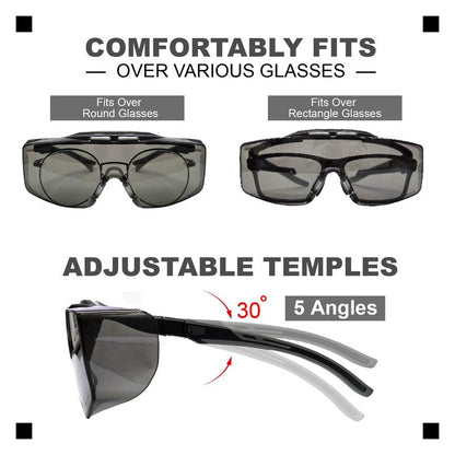 HTS HUNTERSKY 3906 ANSI Z87.1+ Anti Fog Lab Over Eyeglasses Safety Glasses Smoke Tinted Impact Resistant Lens Integrated Side Shields UV Protective OTG Goggles