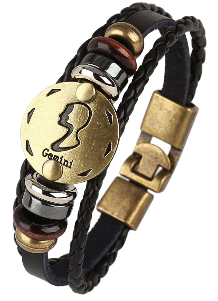 Hamoery Punk Alloy Leather Bracelet For Women Constellation Braided Rope Bracelet Bangle Wristband(Gemini)