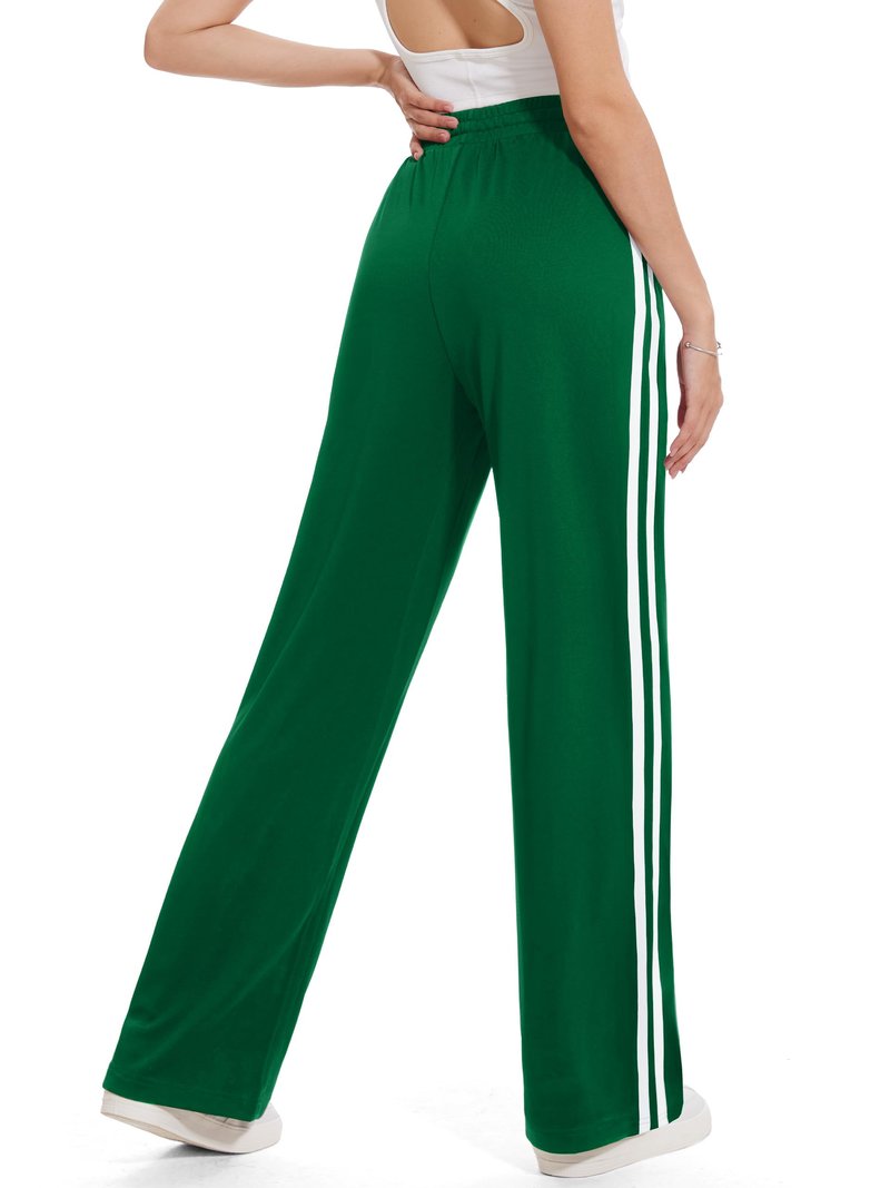 Tapata Petite Women 28" Inseam Warm Up Track Pants Wide Leg Sweatpants Lightweight Side Stripe Ladies Slacks Workout, Green, L