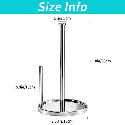 Paper Towel Holder Countertop, Standing Paper Roll Holder with Anti Slip Weighted Base, Stainless Steel Freestanding Paper Towel Holder for Kitchen, Chrome