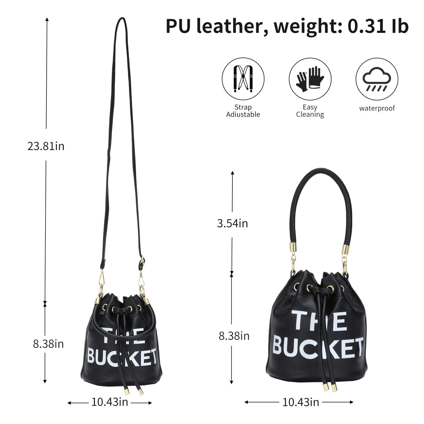JQAliMOVV Mini Leather Bucket Bags for Women Drawstring Bucket Purse Crossbody Handbags Hobo Bag (Black)