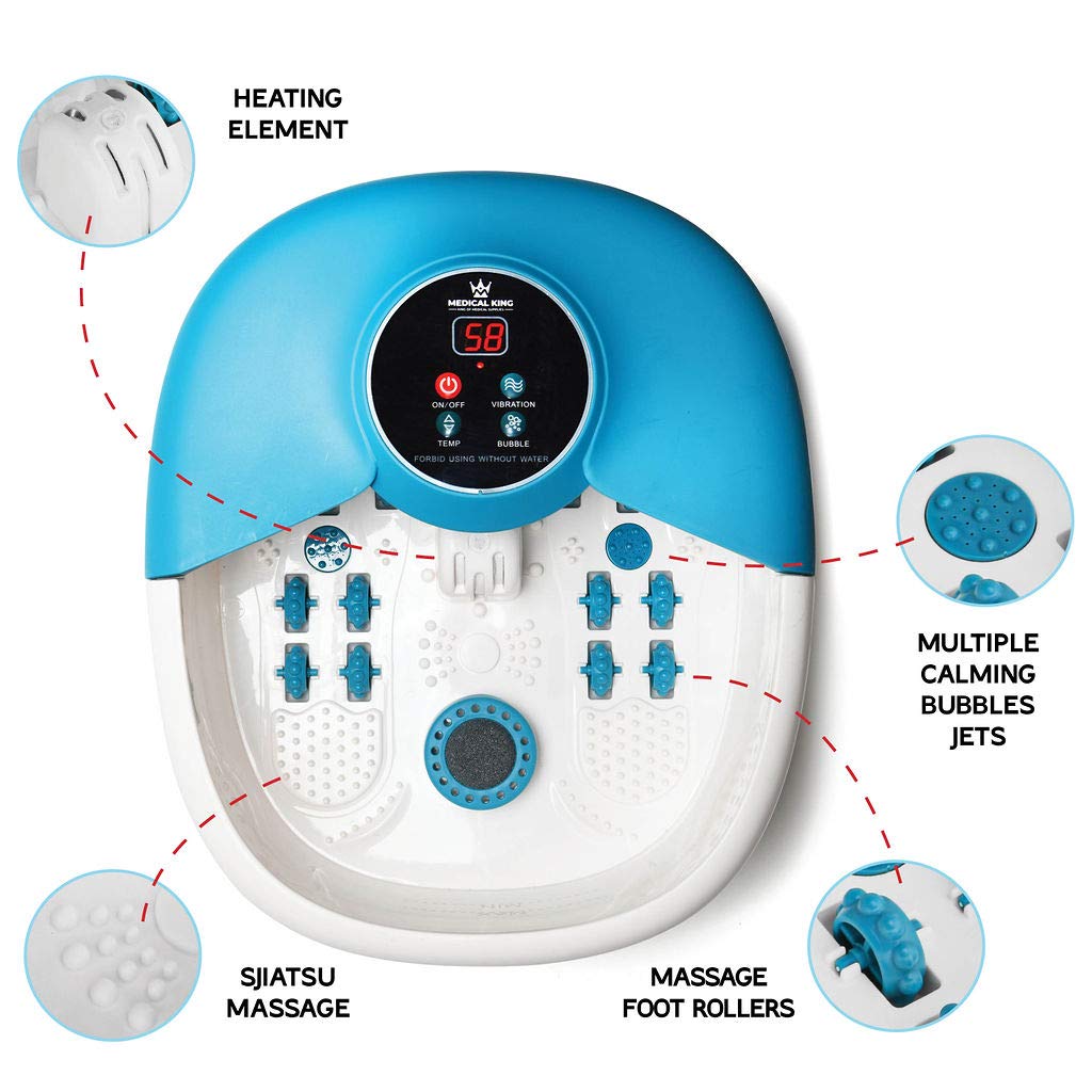 Medical king Foot Spa with Heat and Massage and Jets Includes A Remote Control A Pumice Stone Collapsible Massager with Bubbles and Vibration