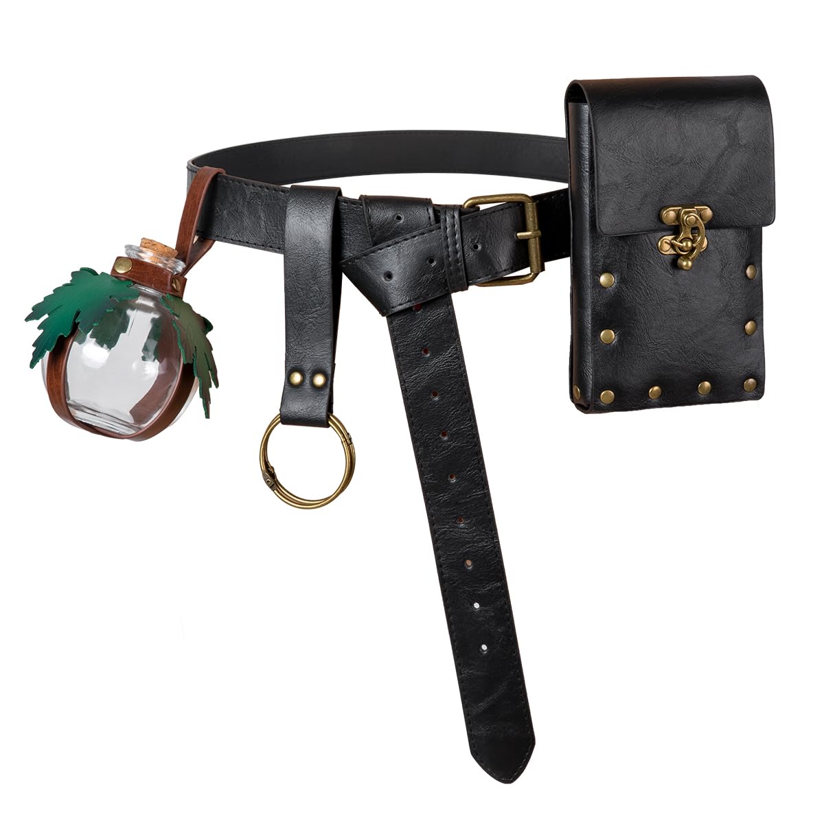 Medieval Steampunk Renaissance LARP Set - Steampunk Belt Leather Belt Bag Potion Bottle Holder & Adjustable Arm Guards for Cosplay Halloween & Festivals