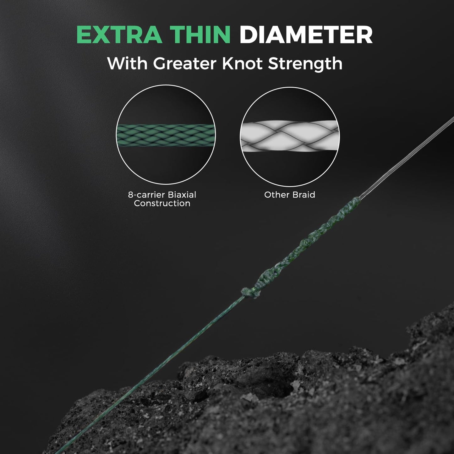 KastKing Destron Braided Fishing Line, Moss Green, 8 Stands, 65LB, 150Yds