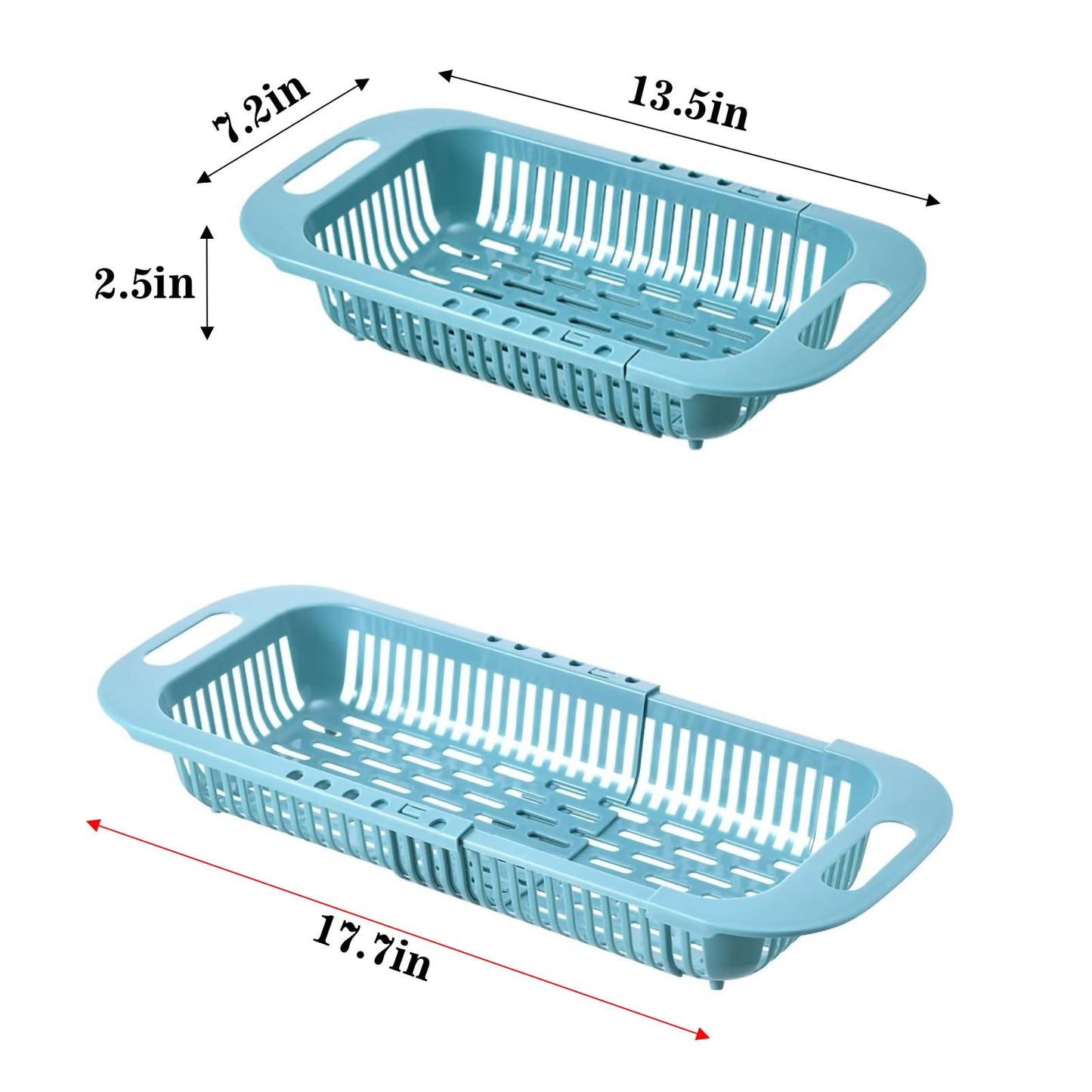 MineSign Extendable Over the Sink Colander Fruits and Vegetables Drain Basket Adjustable Food Strainer Sink Washing Basket for Kitchen (Blue)