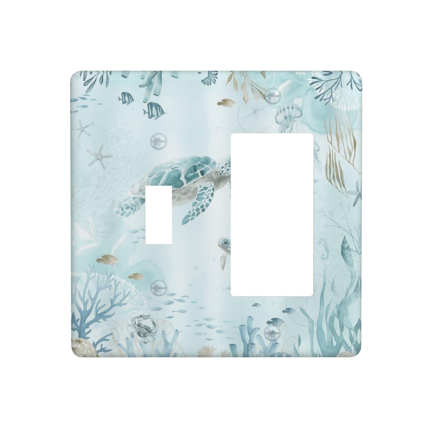 XFYGBY Decorative Outlet Covers Sea Turtles Coral Jellyfish Ocean Life 2 Gang Wall Plate Single Toggle 1 Rocker Light Switch Cover Switch Plate Covers Faceplate for Bedroom Home Decor