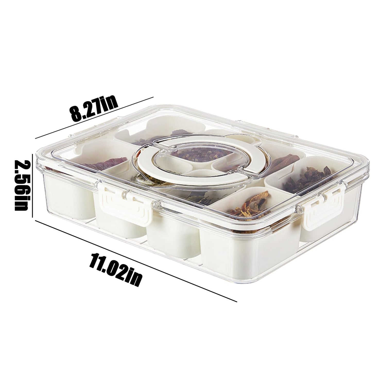 Plastic Divided Serving Tray with Lid and Handle Snack Box Charcuterie Container Portable Snack Platters Organizer for Candy, Fruits, Snacks, Nuts, for Party, Entertaining (White 8 compartments)