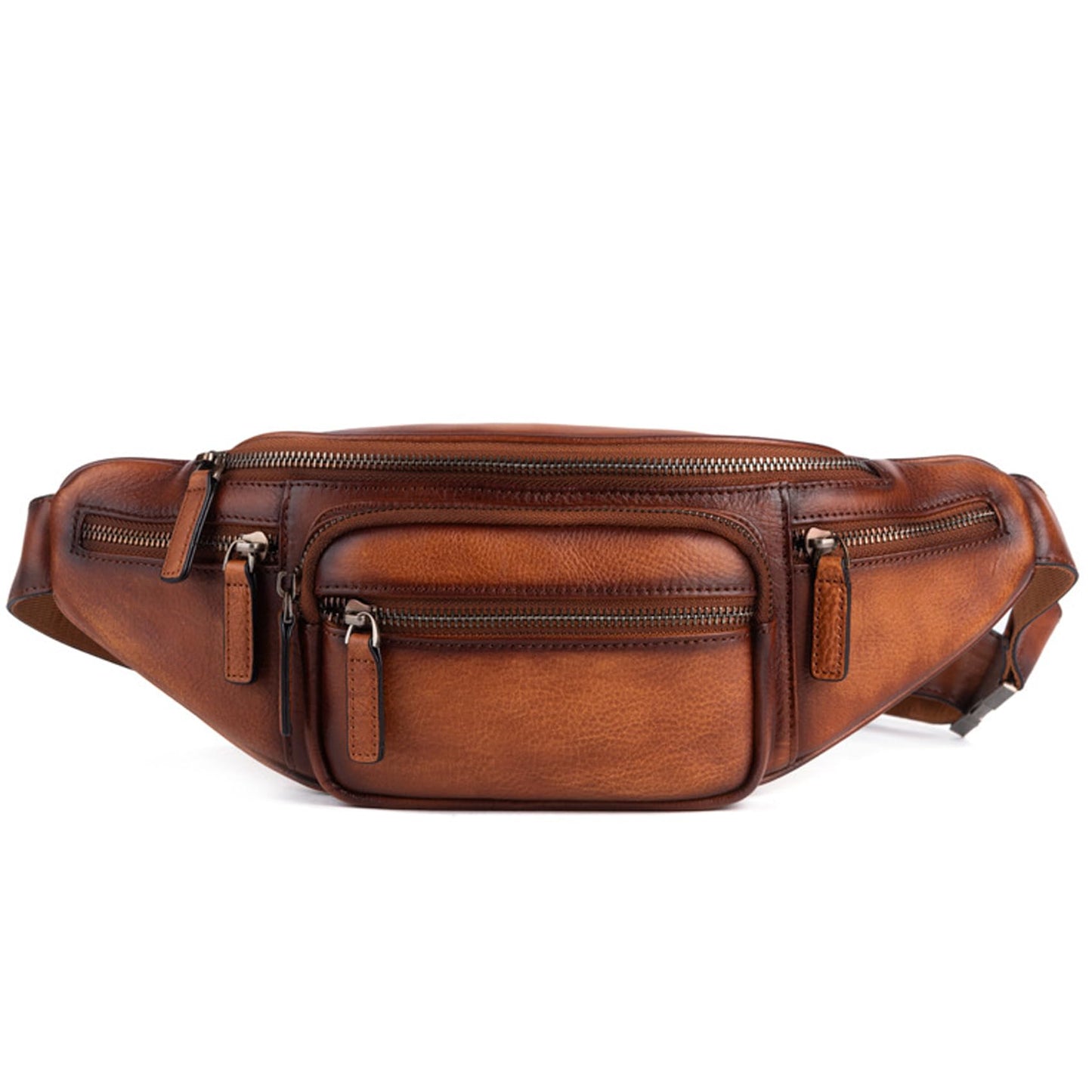 Myunxui Genuine Leather Fanny Pack Waist Bag for Men Women Hip Bum Bag Travel Pouch Sling Bag Crossbody Chest Bags Shoulder Daypack Multiple Pockets Waist Pack Brown