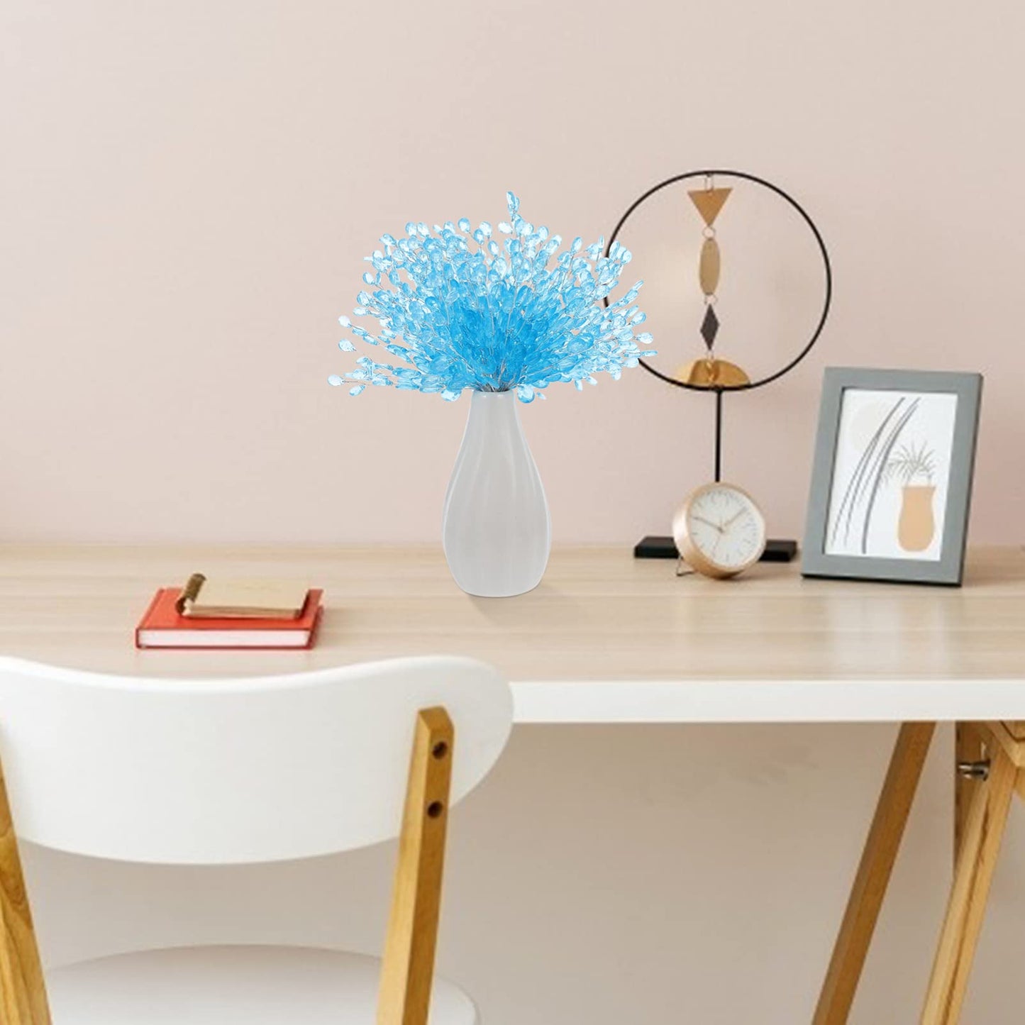 VOSAREA Stems 50 Stems Artificial Bouquets Acrylic Bead Drops Branches Bead Sprays for Wedding DIY Crafts (16cm, Blue) Floral Picks with Wire