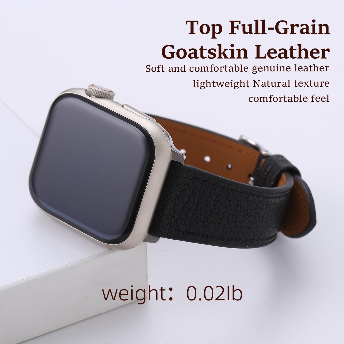 Thin Slim Soft Goatskin Women Leather Watch Bands for Apple Watch 38mm 40mm 41mm 42mm, Small Wrist Watch Band Lightweight Elegant Replacement Straps Compatible with iWatch SE 11 10 9 8 7 6 5 4 3 2 1