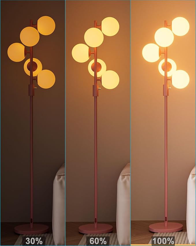 Lightdot Gold Floor Lamp Dimmable (Brightness Adjustable) Globe Retro Standing Lamps with 5PCS 3000K G9 Bulbs, Mid Century Modern Floor Lamp for Living Room Bedroom Home Office