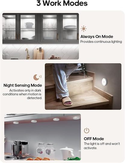 Led Under Cabinet Lighting, Motion Sensor Light Indoor, 1000mAh Puck Lights with IR Remote, Rechargeable Under Counter Lights for Kitchen,Cabinets,Closet,Stairs Indoor (6 Pack)