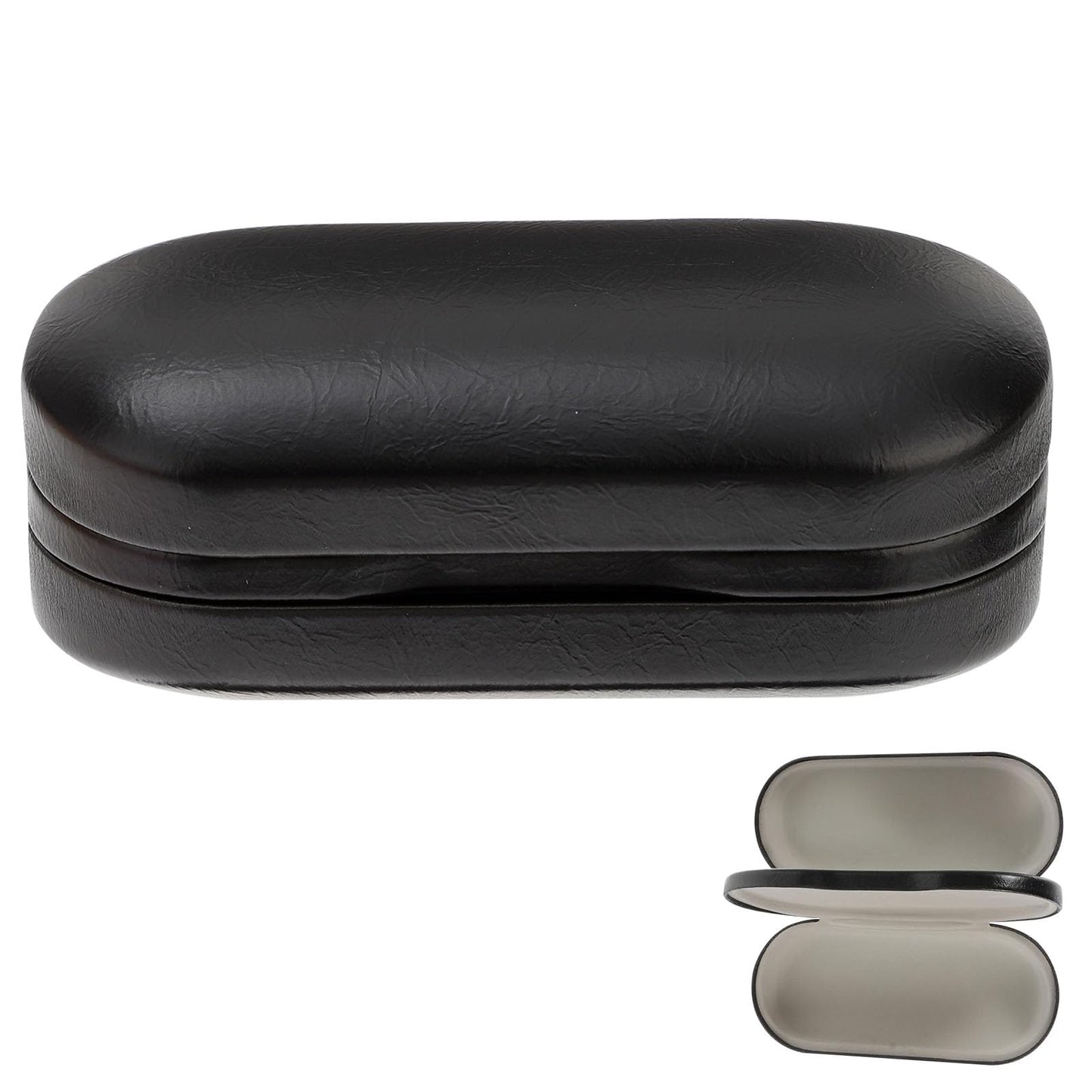 Eyeglass Case, Double Glasses Case Black Leather Eyeglass Box Cases Sunglasses Holder Box Portable Organizer for Men Women(Not Suitable for Oversized Glasses)