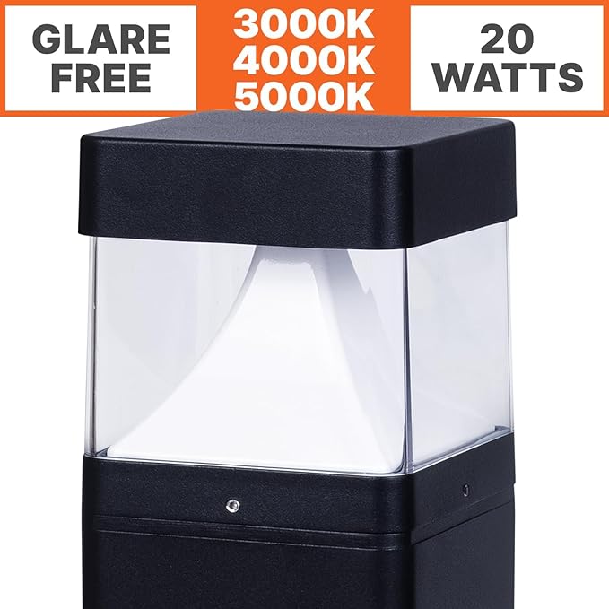 LightingLabs Led Bollard Landscape Lighting 10/15/20 Watts 40 Inch 3CCT 3000/4000/5000K 120-277V Outdoor Pathway Light Wired Ideal for Garden, Commercial Driveway Rated IP65 ETL Listed Square Flat