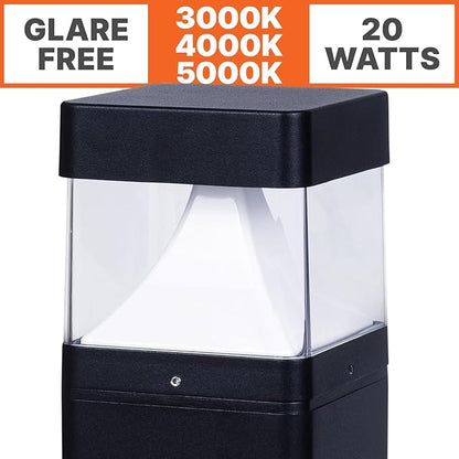 LightingLabs Led Bollard Landscape Lighting 10/15/20 Watts 40 Inch 3CCT 3000/4000/5000K 120-277V Outdoor Pathway Light Wired Ideal for Garden, Commercial Driveway Rated IP65 ETL Listed Square Flat