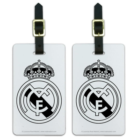 Graphics & More Real Madrid FC Crest Black and White Luggage ID Tags Suitcase Carry-On Cards - Set of 2