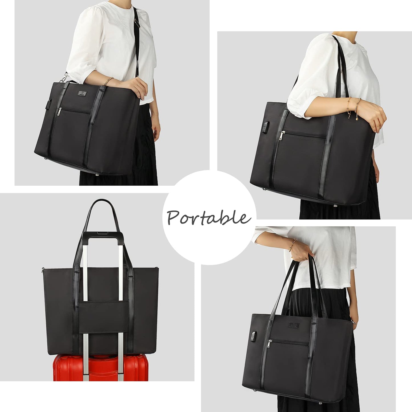 Laptop Tote Bag for Women 17 Inch, Laptop Bag With USB Port & 15 Pockets Teacher Work Bag with Compartments Business Travel Professional Computer Bag Office Work Organized Bag with Shoulder Straps
