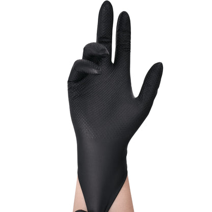 TitanFlex Heavy Duty Black Industrial Nitrile Gloves, 8-mil, XL, Box of 100, Latex Free, Raised Diamond Texture, Powder Free, Food Safe, Rubber Gloves, Mechanic Gloves