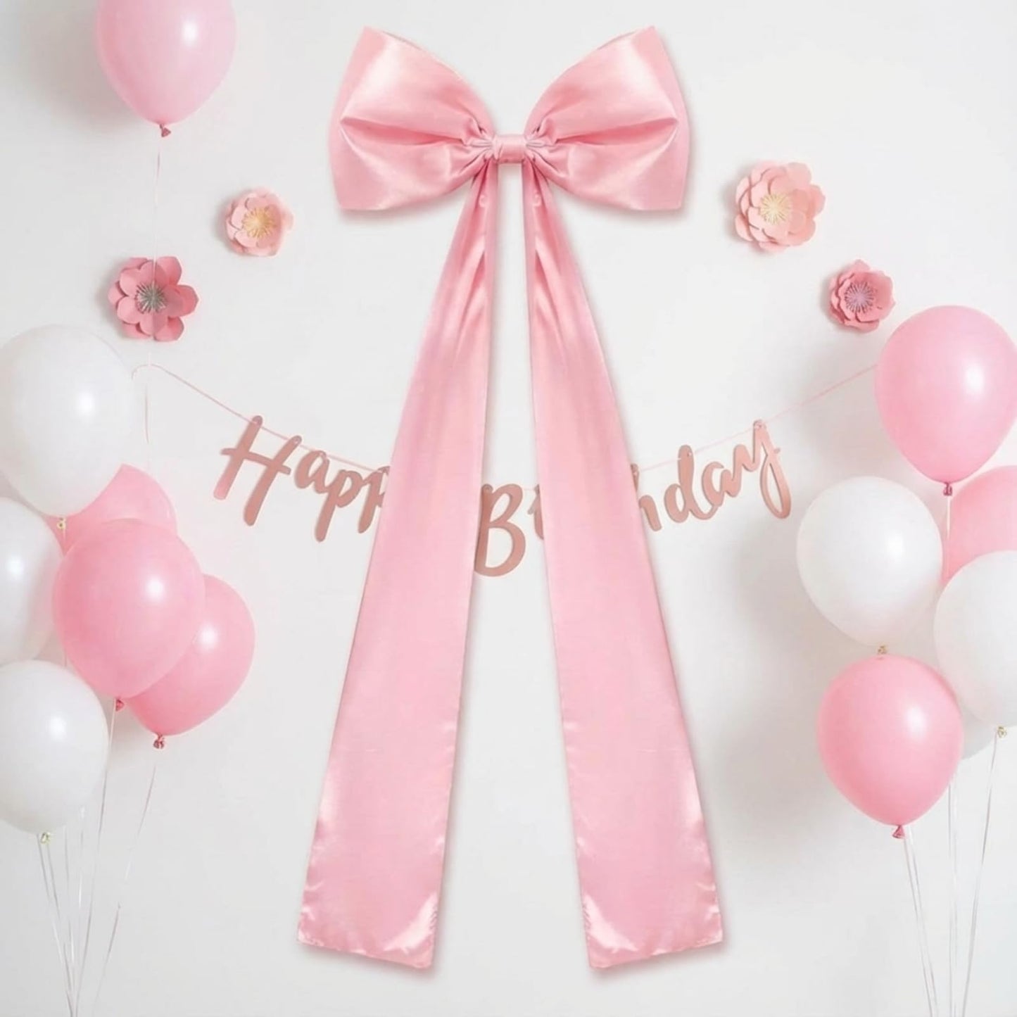 Daifunli 20 x 47 Inches Extra Large Pink Satin Bows for Coquette Room Decor Giant Bow Birthday Party Decorations for Home Wall Valentine's Spring Wedding Baby Shower Party Decor