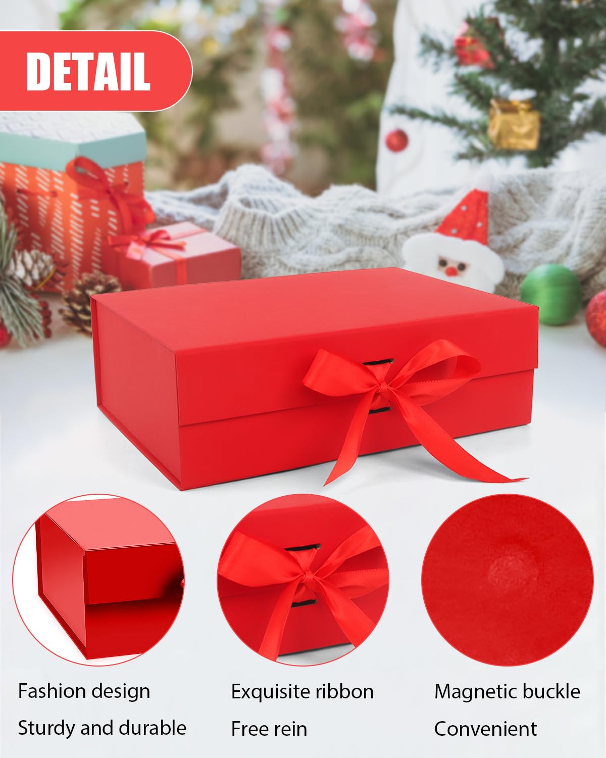 Wuqoioo Gift Boxes With Lids, 6 Pack Magnetic Gift Box Gift Box With Ribbon, Bridesmaid Proposal Box For Birthday Christmas Bridesmaid Wedding, 10.5"X7.5"X3.1" (Red)