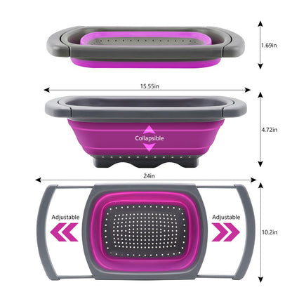 Qimh Colander collapsible, Colander Strainer Over The Sink Vegetable Fruit Strainer Basket (6 Quart) with Extendable Handles, New Kitchen Essentials