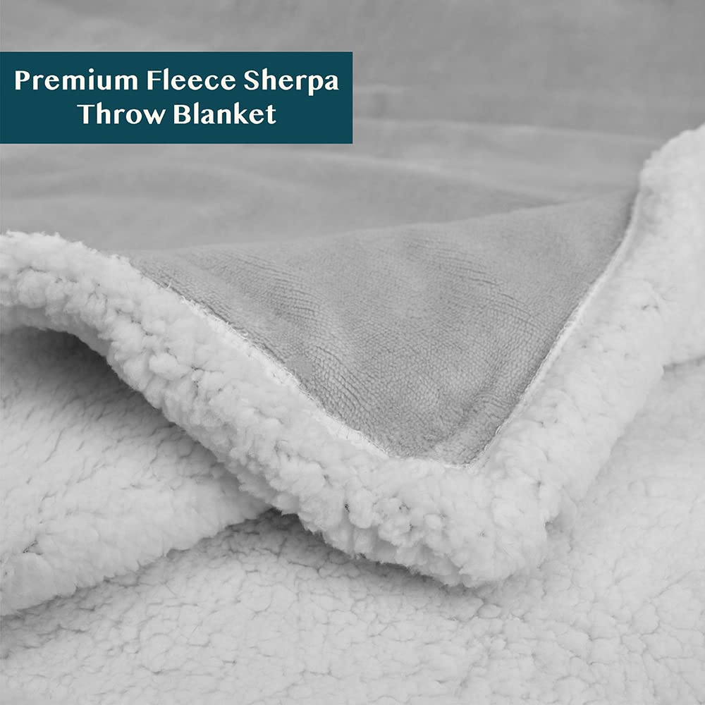 PAVILIA Sherpa Fleece Throw Blanket for Couch, Light Grey, Plush Soft Fuzzy Sofa Blanket, Cozy Reversible Winter Throw for Women Men, 50x60 Inches