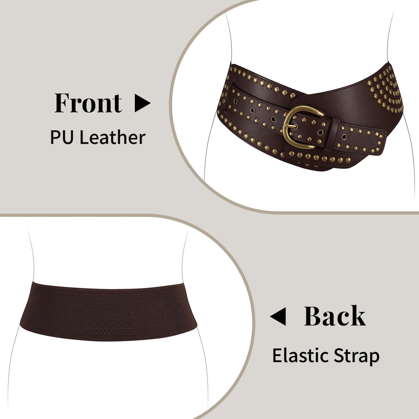 JASGOOD Women Vintage Wide Elastic Belt Rivets Studded Stretchy Waist Belt with Metal Buckle