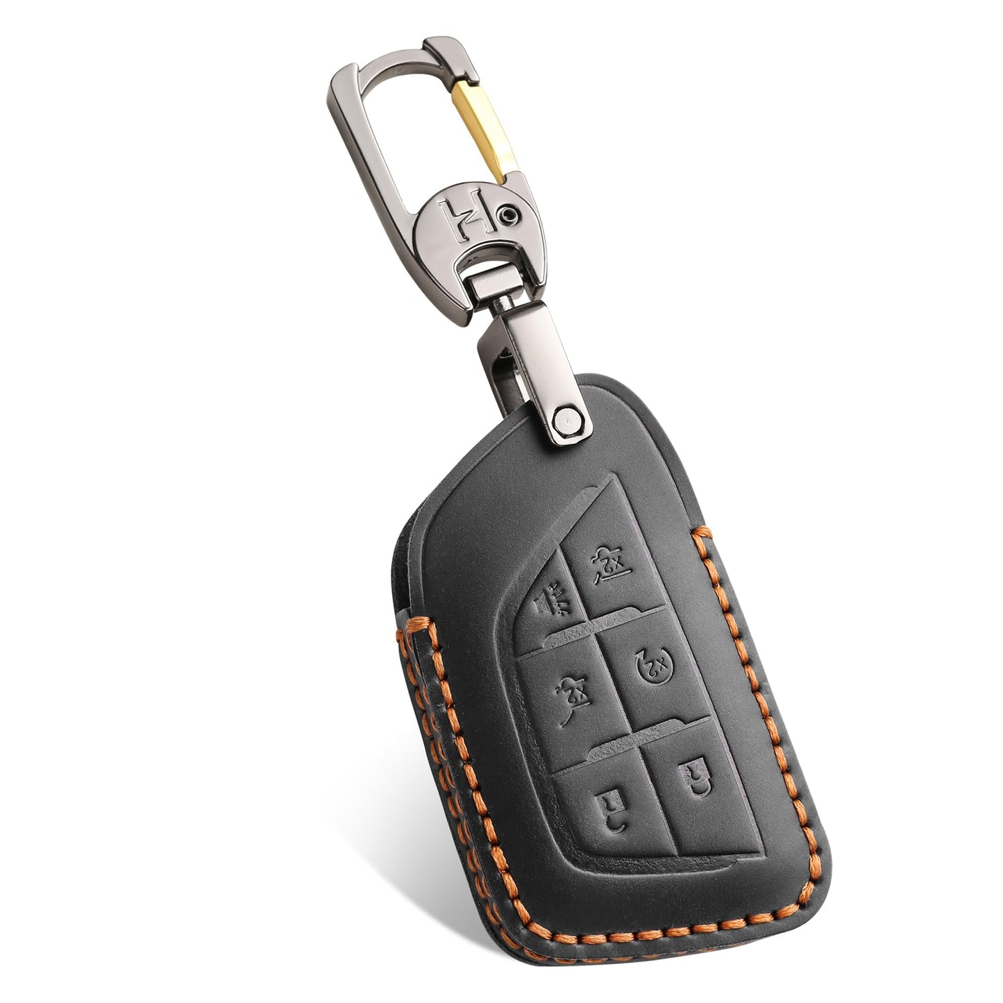 QBUC for Cadillac Premium Leather Key Fob Cover, for Cadillac Escalade CT4 CT5 Lyriq 2021-2025 XT4 XT5 2024 2025 (Black, 6-Button)