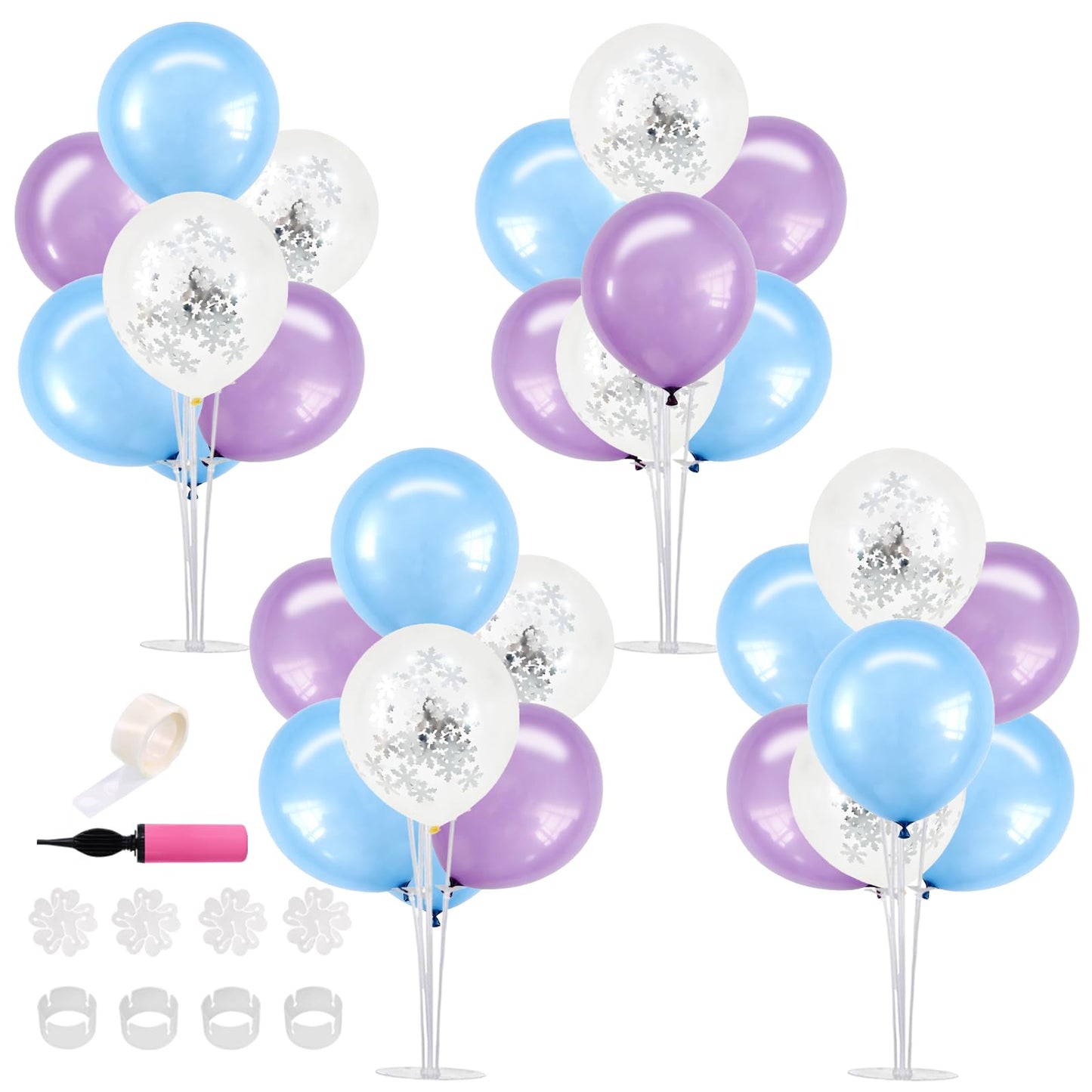 TONIFUL 4 Set Macaron Blue Purple Snowflakes Balloon Centerpieces for Table,Balloon Stand Kit for Kid Party Decor,Birthday Decorations Winter Theme Party Decorations