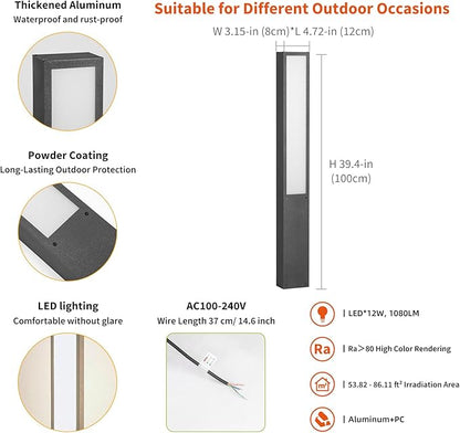 Path Light AC100-240V, Outdoor Pathway Lights Wired, 3000K Modern Driveway Bollard Lights, LED Landscape Lighting IP65 Waterproof Floor Lamp for Patio Garden Walkway Sideway Lawn Commercial