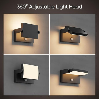 2 Pack 40W Motion Sensor Outdoor Wall Lights, 3000K Black LED Light Fixture, IP65 Waterproof Exterior Porch Light, 360 ° Adjustable Head Flood Wall Lighting for House