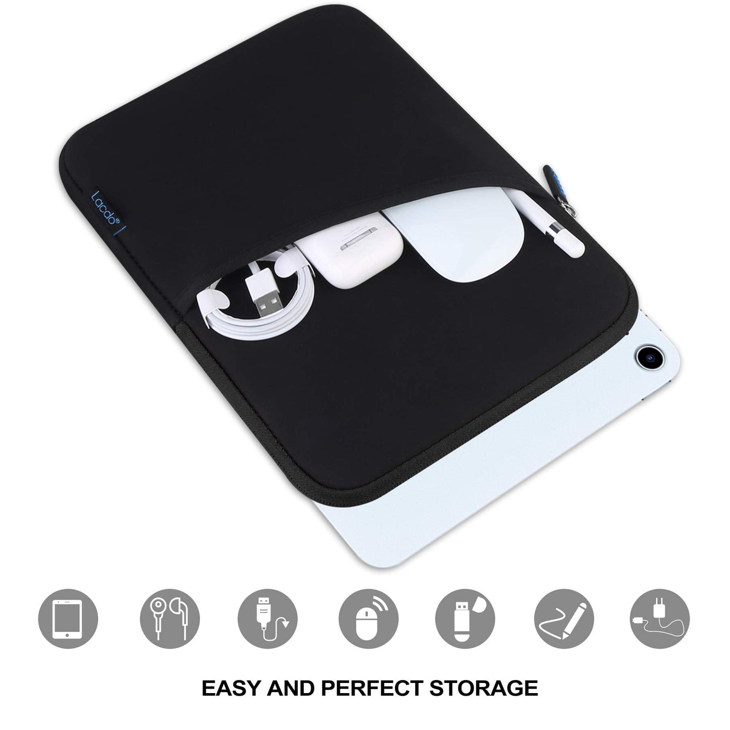 Lacdo Tablet Sleeve Case for 11 inch iPad A16 / 11 inch iPad Air M4 M3 M2 / 11" iPad Pro M5 M4 / 10.9" iPad /10.2" iPad /10.9" ipad Air / 11 Inch Samsung Galaxy Tab A9+ Bag, Fit Magic Keyboard, Black