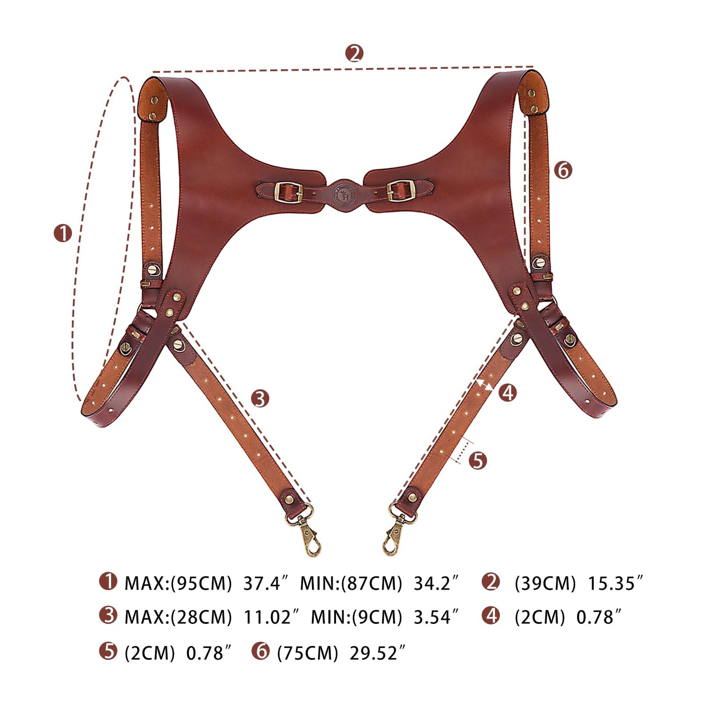 TOURBN Men's Genuine Leather Harness Suspenders - Adjustable Vintage Braces with Brass Hooks for Pants, Weddings & Formal Wear