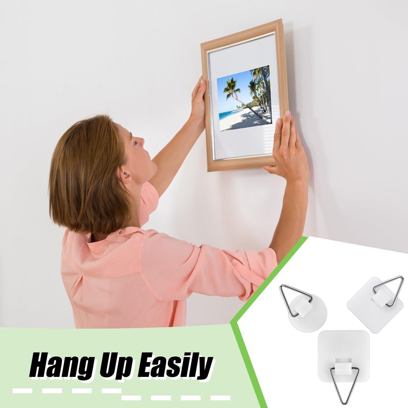 Wenqik 45 Pcs Adhesive Picture Hanger Foamboard Picture Hanging Hooks Without Nails Plastic Sticky Photo Hooks for Home Wall Art Photo Frame Bathroom Closet (Round,Square)