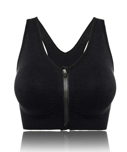 Women's Wireless Post-Surgery Zip Front Sports Bra | Medium Support Yoga Activewear Bra for Workout Recovery