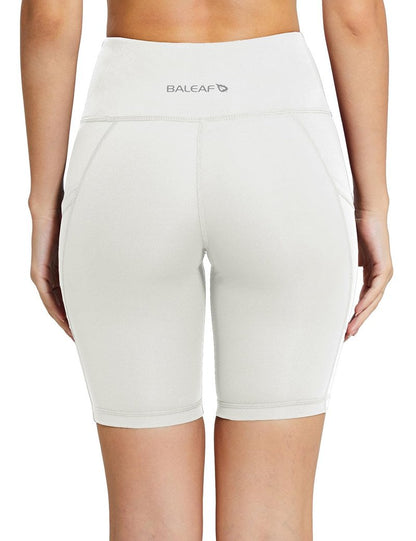 baleaf Biker Shorts Women Yoga Gym Workout Spandex Running Volleyball Tummy Control Compression with Pockets 8" White S