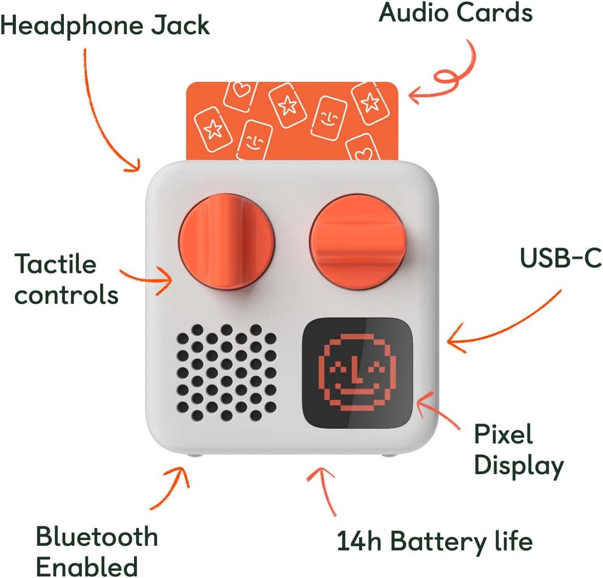 Yoto Mini (2024 Edition) + Make Your Own Card – Kids Screen-Free Bluetooth Audio Player, All-in-1 Travel Device Plays Stories Music Podcast Radio Ok-to-Wake Clock, Use as Speaker or with Headphones