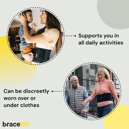 BraceUP Back Brace for Men and Women Lower Back - Breathable Waist Lumbar Support Belt for Sciatica, Herniated Disc, Scoliosis Back Pain Relief, with Dual Adjustable Straps (L/XL 35-43 In)